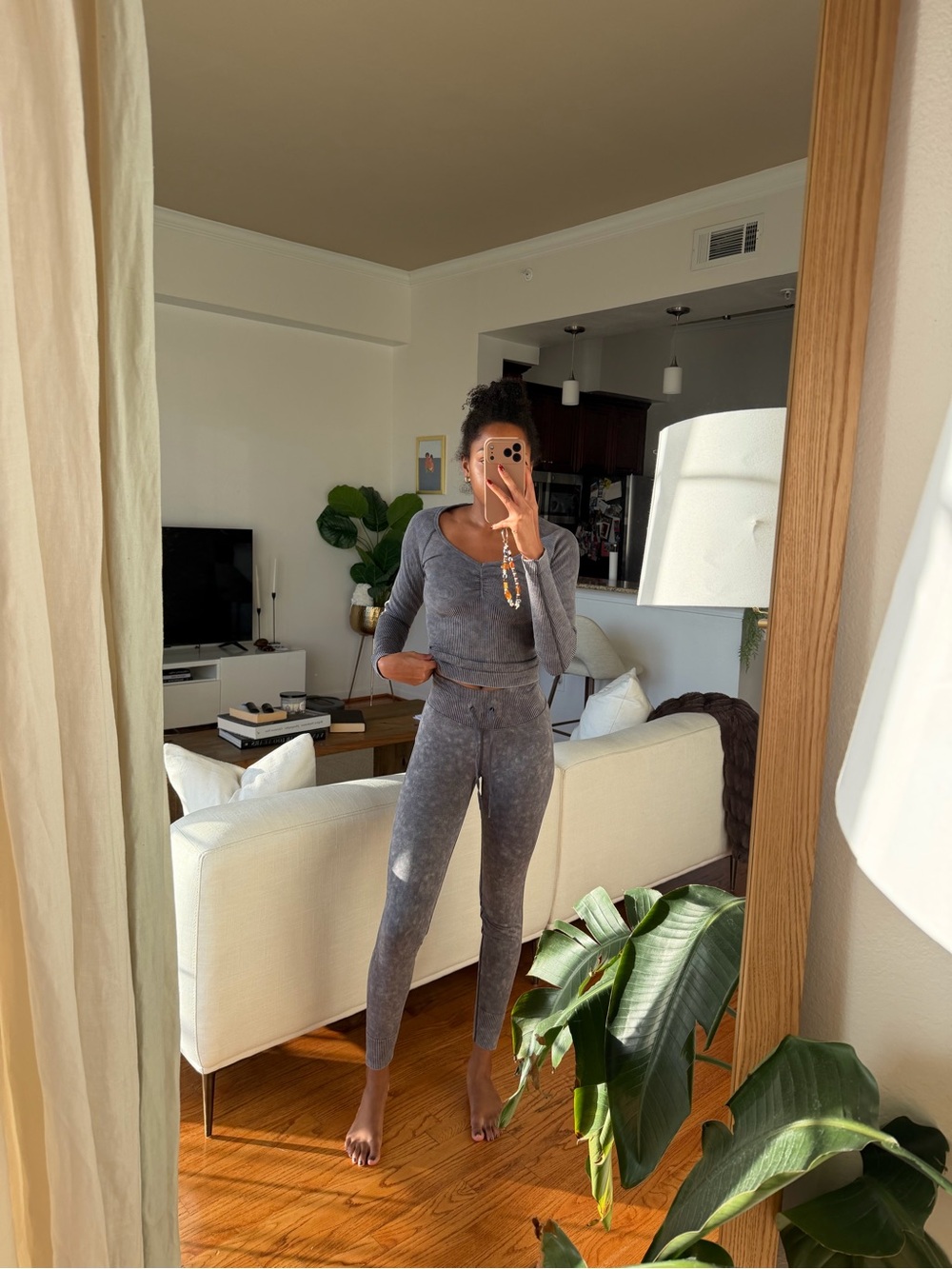 PINK Victoria's Secret Gray Long-Sleeve Tie-Waist Jumpsuit